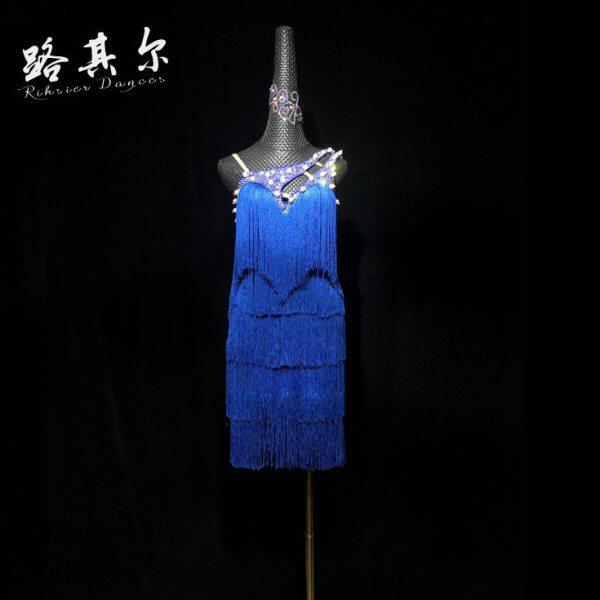 路其尔*女士新款拉丁舞定制比赛服国标舞钻服流苏儿童舞服L-2219