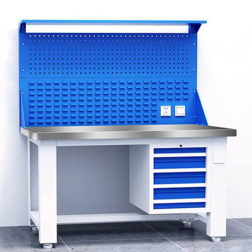 奕多美重型钳工台工作台不锈钢桌面1500*750*800吊四抽带灯架层板