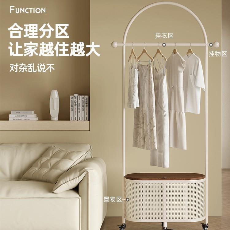 猫耳多功能衣帽架法式奶油风落地编藤收纳箱置物架轻奢入户挂衣架