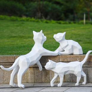 玻璃钢菱形抽象猫雕塑创意几何切面喵咪模型摆件样板房客厅装 饰品