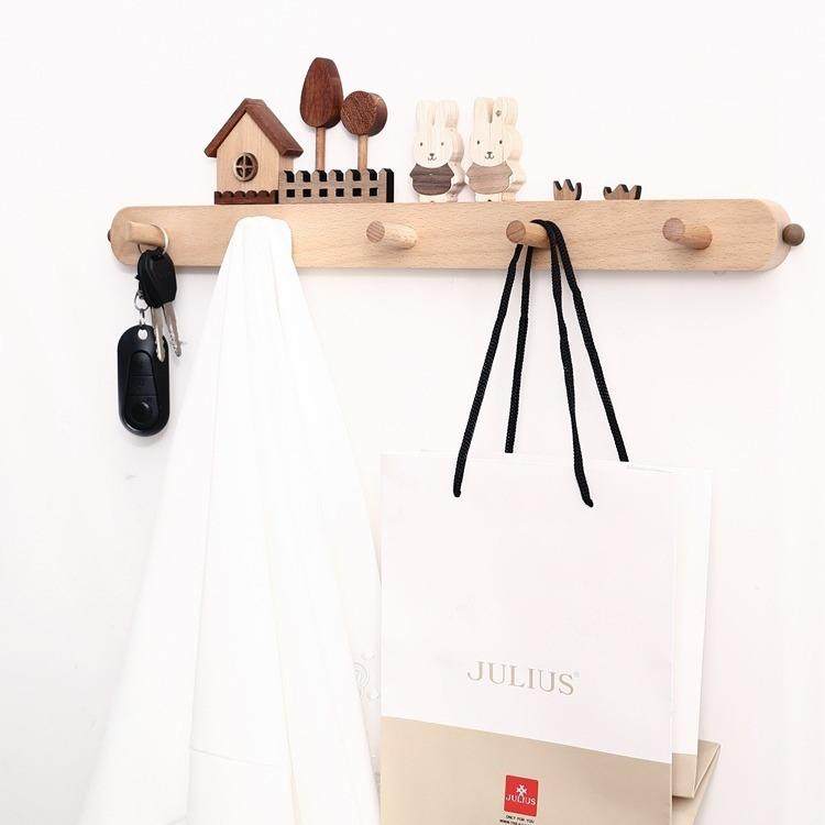 挂钩实木墙壁排钩壁挂墙上挂衣架玄关木质钥匙挂进门挂衣钩免打孔