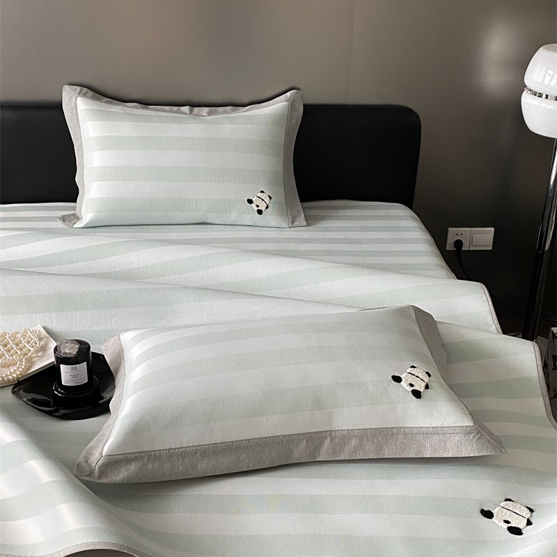 A类毛巾绣冰丝席卡通小熊猫三件套床笠款夏凉席1.5m1.8米空调席子