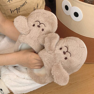 线条小狗棉拖鞋女秋冬季男女情侣新款外穿居家防滑保暖月子鞋假日