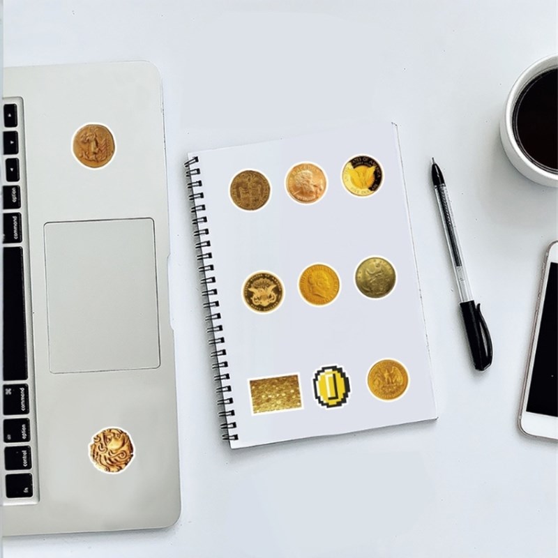 60张Gold金币收藏艺术贴纸DIY涂鸦手账本 手机壳充电宝笔记本平板