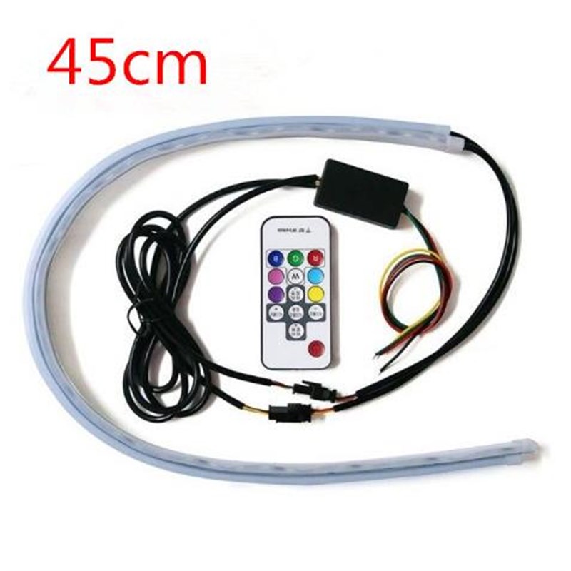 新款导光条日行灯 RGB七彩带遥控流光转向灯 LED大灯改装