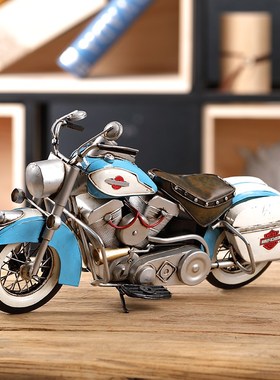 复古金属仿真哈雷摩托车模型摆件美式铁艺机车创意酒吧客厅装饰品