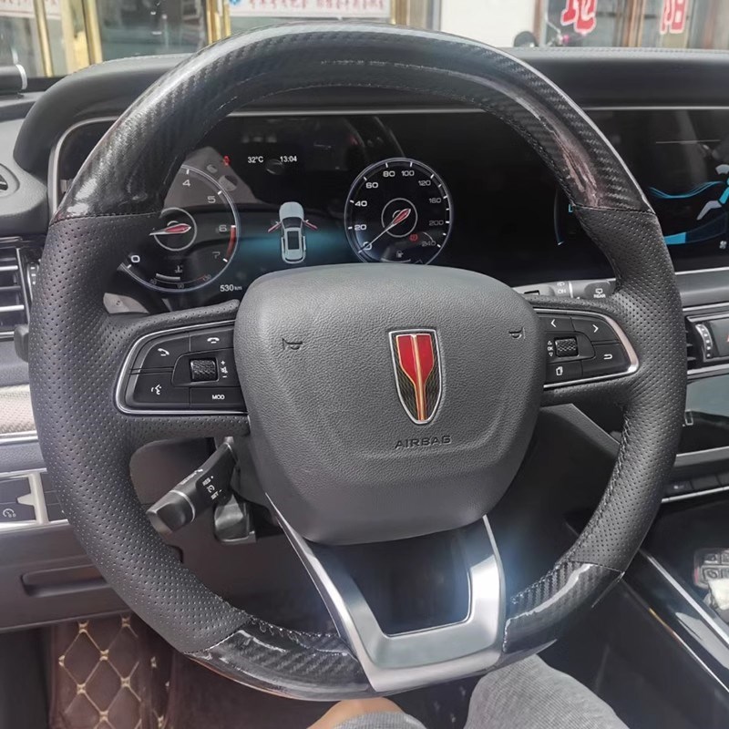 红旗HS5专用手缝方向盘套 HS7 HS3经典H5红旗H6 H7碳纤维把套改装