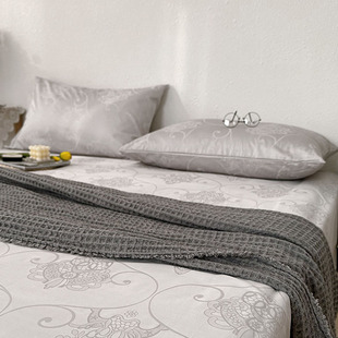 店长银灰色欧式 全棉加密贡缎提花枕套长绒棉一对枕头套单