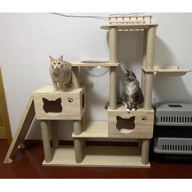 伊萌猫树猫窝一体大型猫玩具四季通用多功能太空舱吊床实木猫爬架