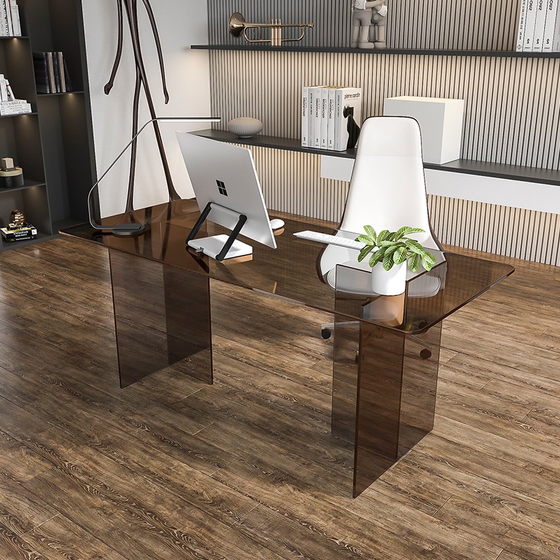 极简会议桌办公桌轻奢钢化玻璃电脑家用书桌亚克力现代桌子写字台