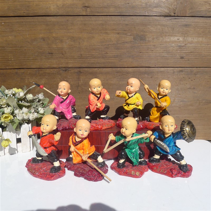 白衣彩衣少林武功l夫小子和尚摆件 大号树脂罗汉摆设家饰车饰武馆