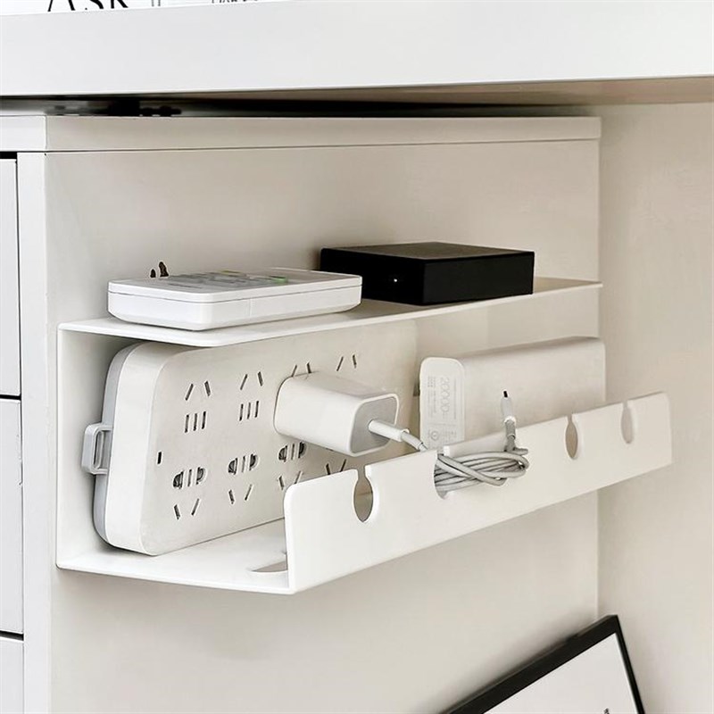 桌下理线槽电线插排收纳架插座支架置物架免打孔插板墙上固定器
