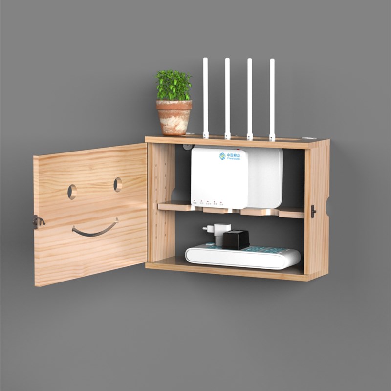 实木无线路由器wifi光猫收纳盒置物架客厅电线插排箱子壁挂免打孔