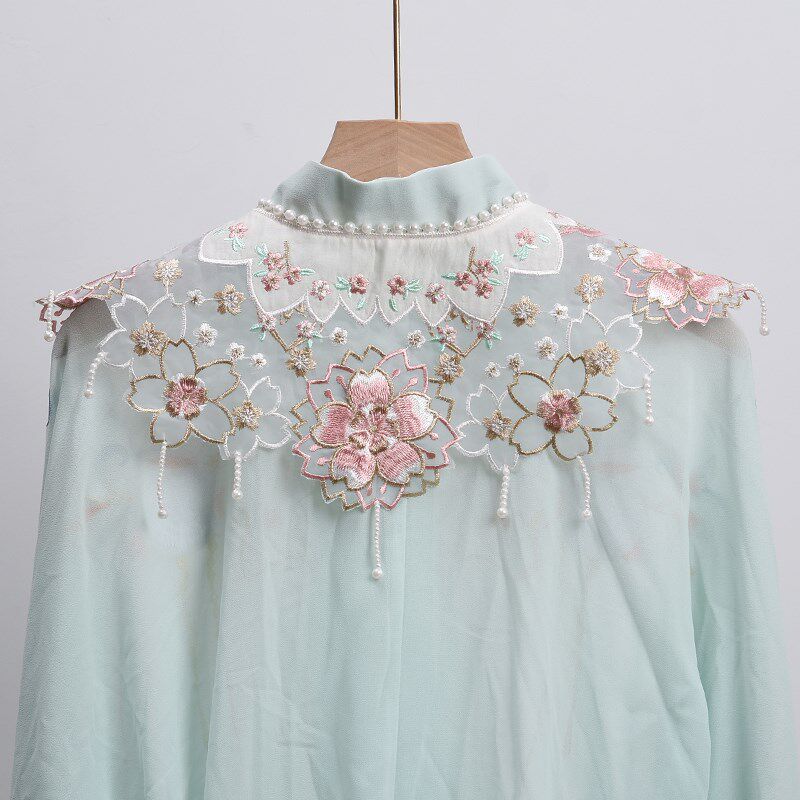 春夏甜美减龄马面裙云肩坎肩披肩汉服绿粉红色假领子女配衬衫国风