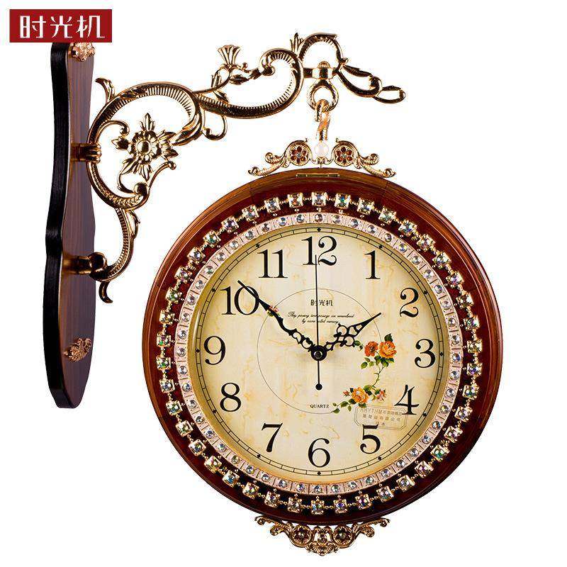 双面欧式挂钟创意木制装饰壁时钟古典雕花复古田园钟表时尚静音,电子元器件市场,其它元器件,淘宝优惠券,粉丝福利购,淘宝优惠卷