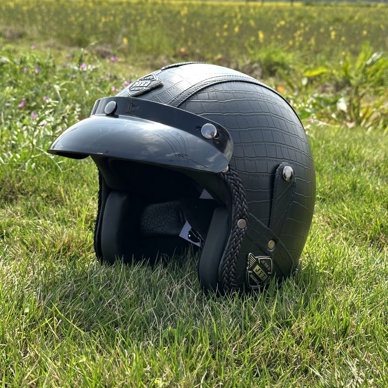 3C认证复古哈雷电动自行车摩托车头盔男女机车踏板四分之三盔皮盔