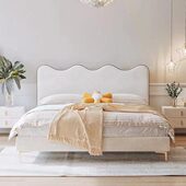 北欧布艺床ins网红波浪涟漪床简约现代双人床小户型1.5米儿童女孩