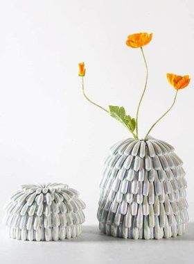 CHQ21090现简陶瓷层创意花瓶样板房轻奢工艺叠约品软装花器民宿代