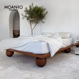 摩鹿法式床实木床胡桃悬浮无床头黑胡桃复古小床榻榻米中古胡桃木
