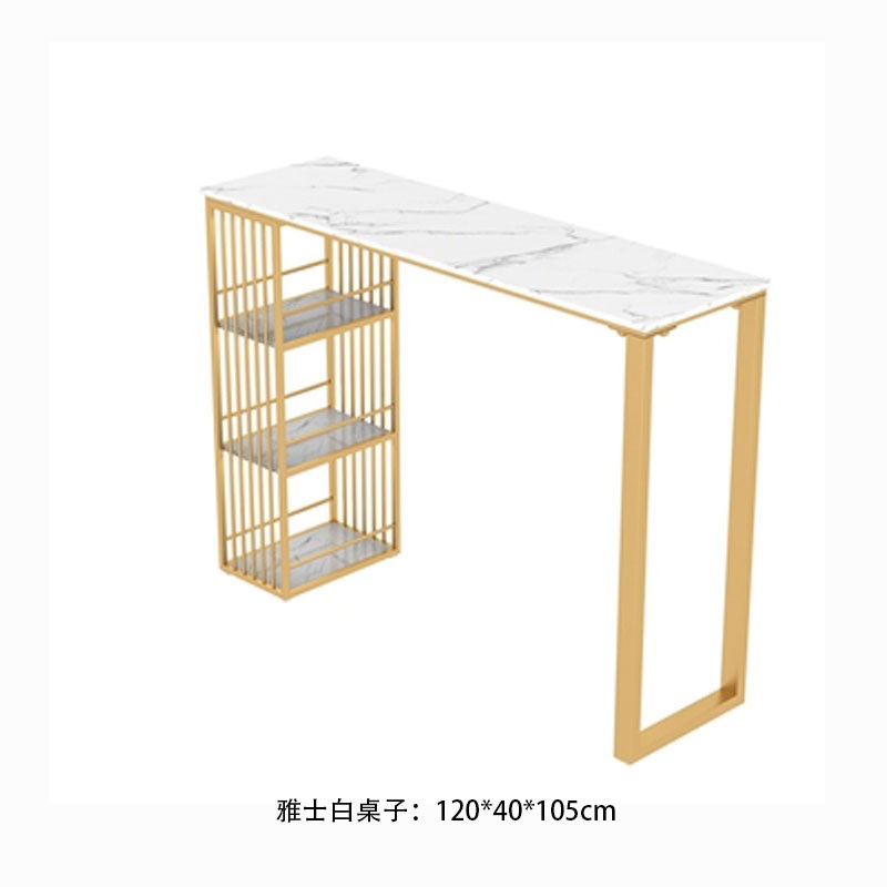 网红大理石水吧台k桌家用客厅阳台小吧台轻奢金色靠墙长条高脚桌