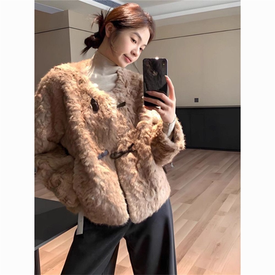 环保皮草女冬季2025新款千金风圆领仿水貂毛绒高级感上衣毛毛外套