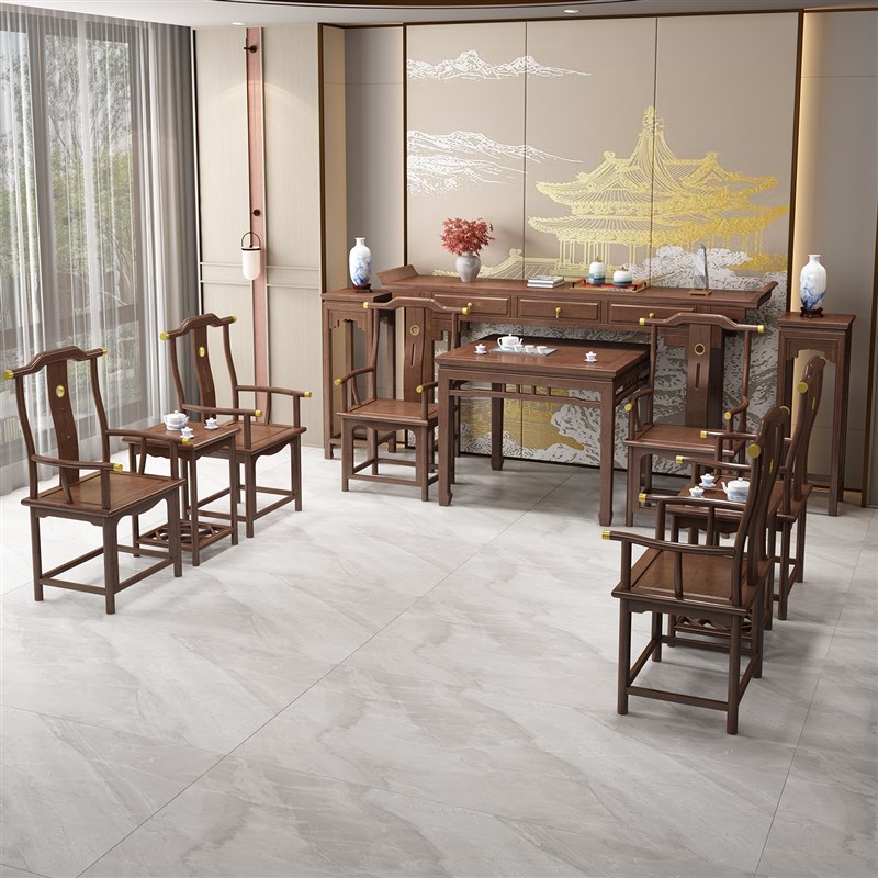 实木中堂六件套农村堂屋s新中式条案供桌八仙桌四件套太师椅组合