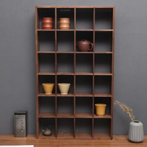 黑胡桃木挂墙多宝阁茶杯摆件收纳置物架新中式实木桌面博古架日式