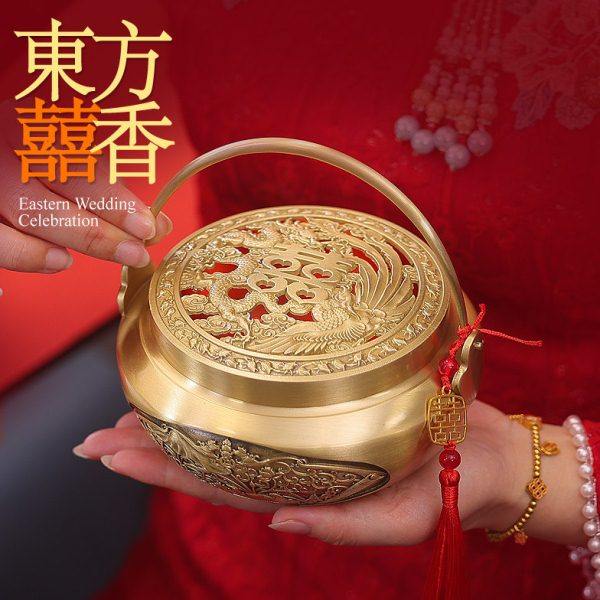 结婚用品铜香炉新娘陪嫁妆火炉旺夫火囱暖手火铳手提炉火冲旺盆炉