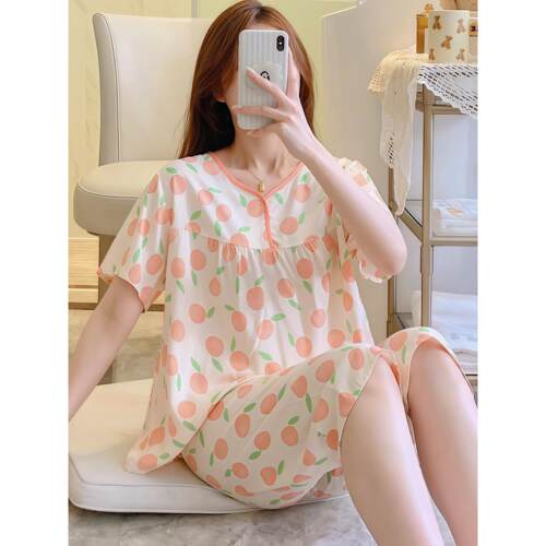 采购产品夏季女式棉丝睡衣，薄短袖套装，女式棉质空调服，青年三