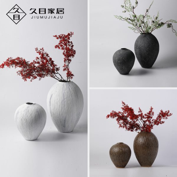 新中式简约陶瓷纹理花瓶干花器摆件样板间民宿酒店台面玄关装饰品