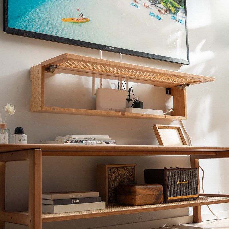 路由器收纳盒实木电线盒插线板整理神器壁挂式wifi光猫插座遮丑盒