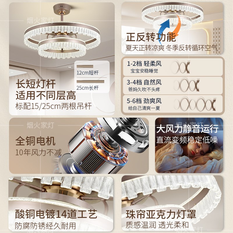 隐形风扇灯2025新款客厅轻奢高级感家用带电扇一体吊灯餐厅吊扇灯