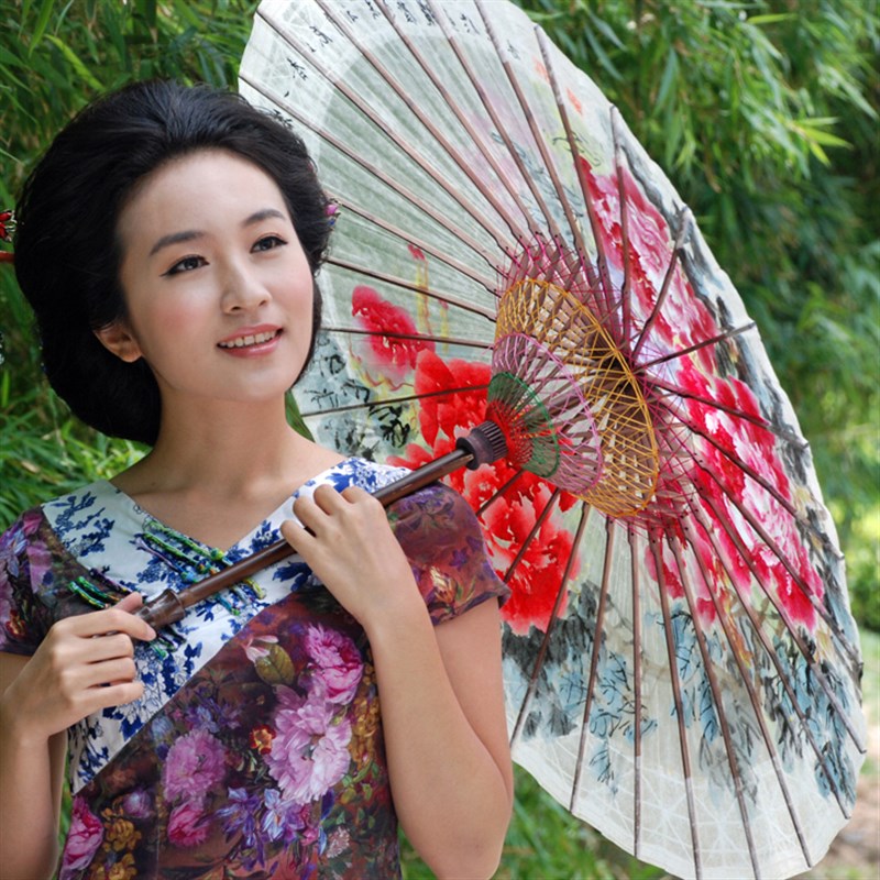 秦风汉月油纸伞汉服旗袍走秀古典花伞舞蹈道具防雨防雨防晒手绘伞