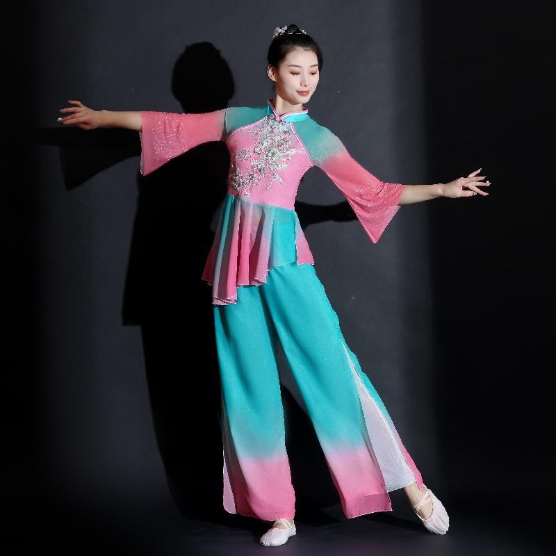 中国舞表演艺考演出服扇子舞胶州秧歌舞蹈服花鼓灯超仙女纱衣显瘦