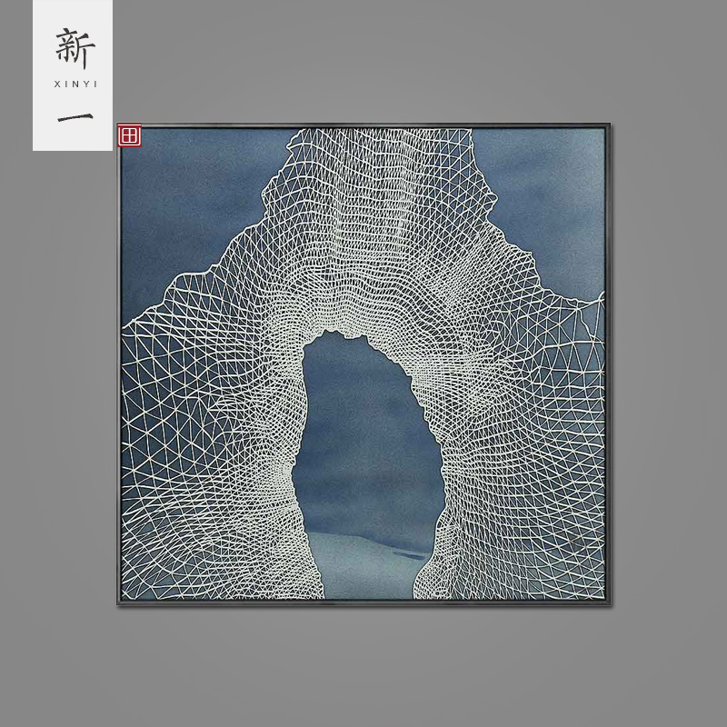 现代中式客厅装饰画砂岩浮雕立体画样板间实物画餐厅卧室抽象挂画图片