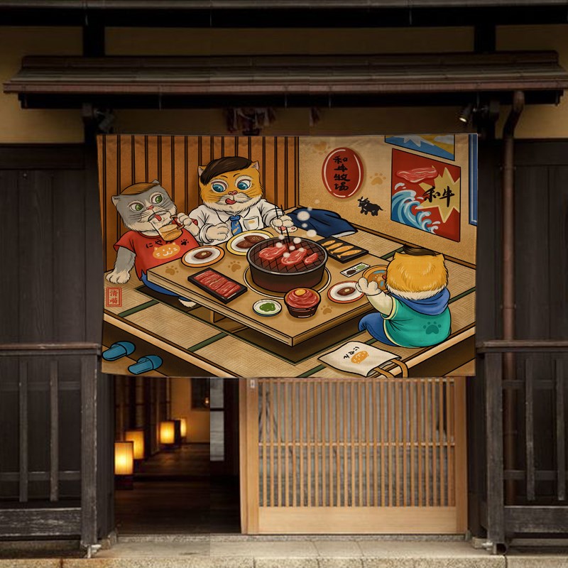 寿司拉面店半帘定制布艺居u酒屋短帘日式厨房门帘卡通料理店隔断