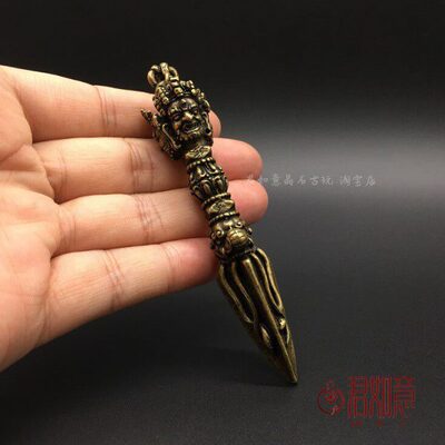 铜泊尔明杵铜马头摆件王金刚杵泥法金刚密宗器股五厥把件
