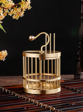 黄铜小鸟笼客厅玄关工艺品样板间软装摆件仿古送朋友长辈宠物笼子