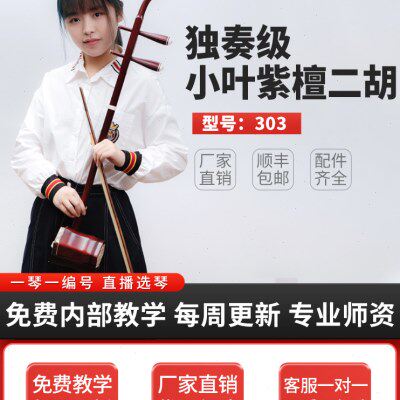 汉韵二胡厂家手工制作演奏乐器专业老人小叶紫檀优质学习型号303