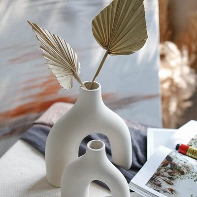 笨拙的象素烧异形北欧陶瓷花瓶白色插花瓶水养鲜花器装饰客厅摆件