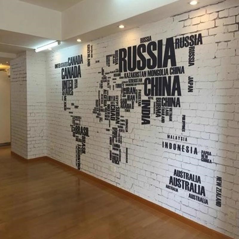 3D立体复古砖墙英文字母墙纸酒吧餐E厅壁画个性世界地图背景墙壁