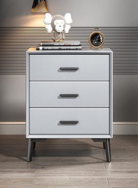 意式极简床头柜灰色迷你全实木简约现代60高款小型45cm北欧轻奢柜