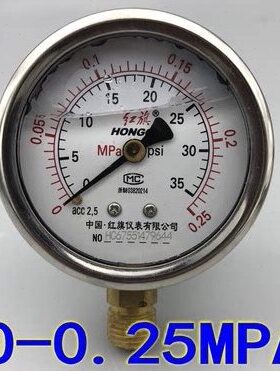 YN-60耐震压力表 抗震油压表 YTN60-0.25MPA 35PSi 红旗