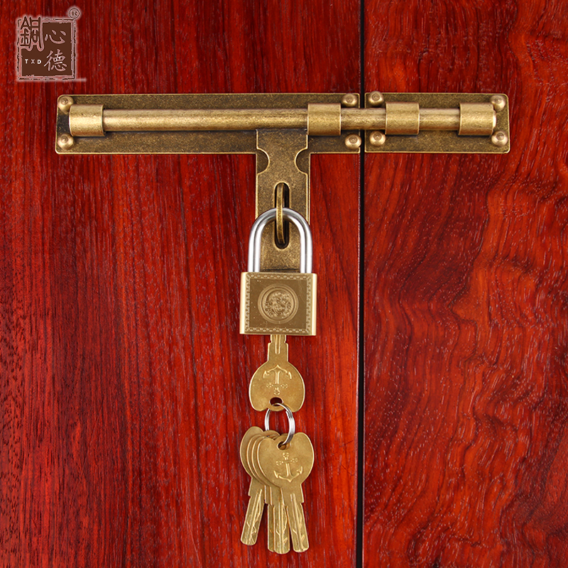 防盗大门锁铜插j销式门栓免打孔明装木门门销安全插座销子门拴门