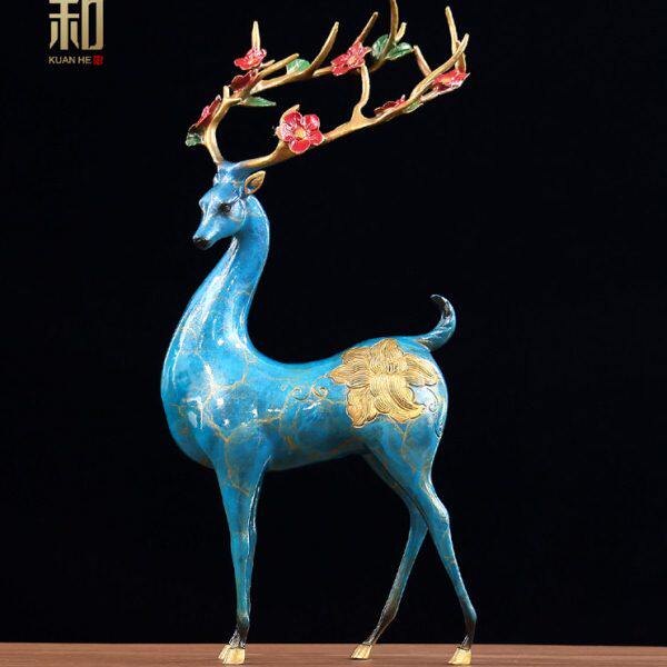 中式全新客厅玄关纯黄铜鹿摆件办公室开业乔迁送礼品装饰工艺品