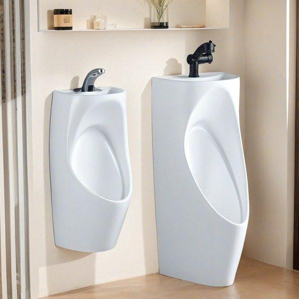 带洗手盆一体陶瓷小便器男士节水小便池立式挂墙式感应小便斗工程