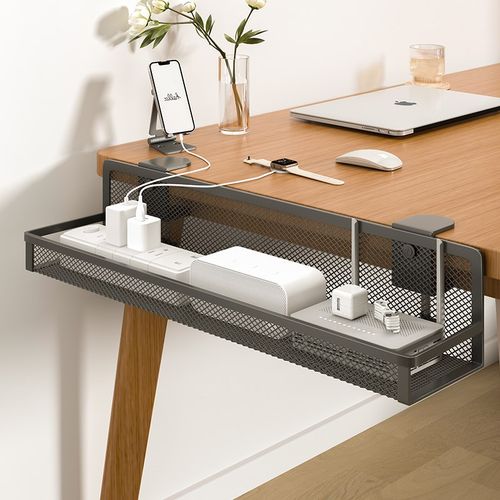 插排固定器免打孔插座放置架桌下排插固定支架多功能路由器收纳盒