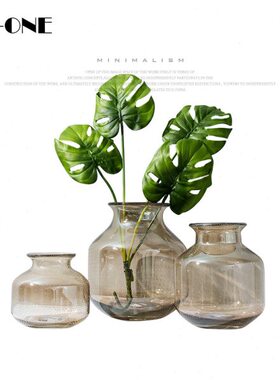 圆形客厅摆件花器餐桌软装琥珀简约现代玻璃香槟色插花花瓶rzone/