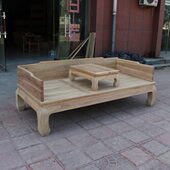 罗汉罗汉床仿古茬中式 实木简约老榆木白推拉沙发床白古典榻坯原木