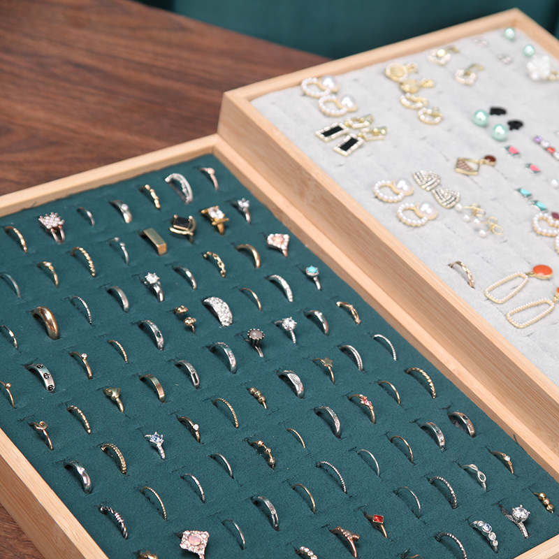 竹木百位戒指盘收纳盒大容量首z饰盘饰品展示盘托盘陈列看货盘摆